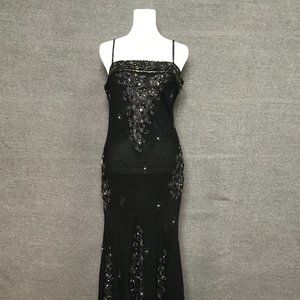Sue Wong Nocturne Evening Dress, black with silver beaded embroidery